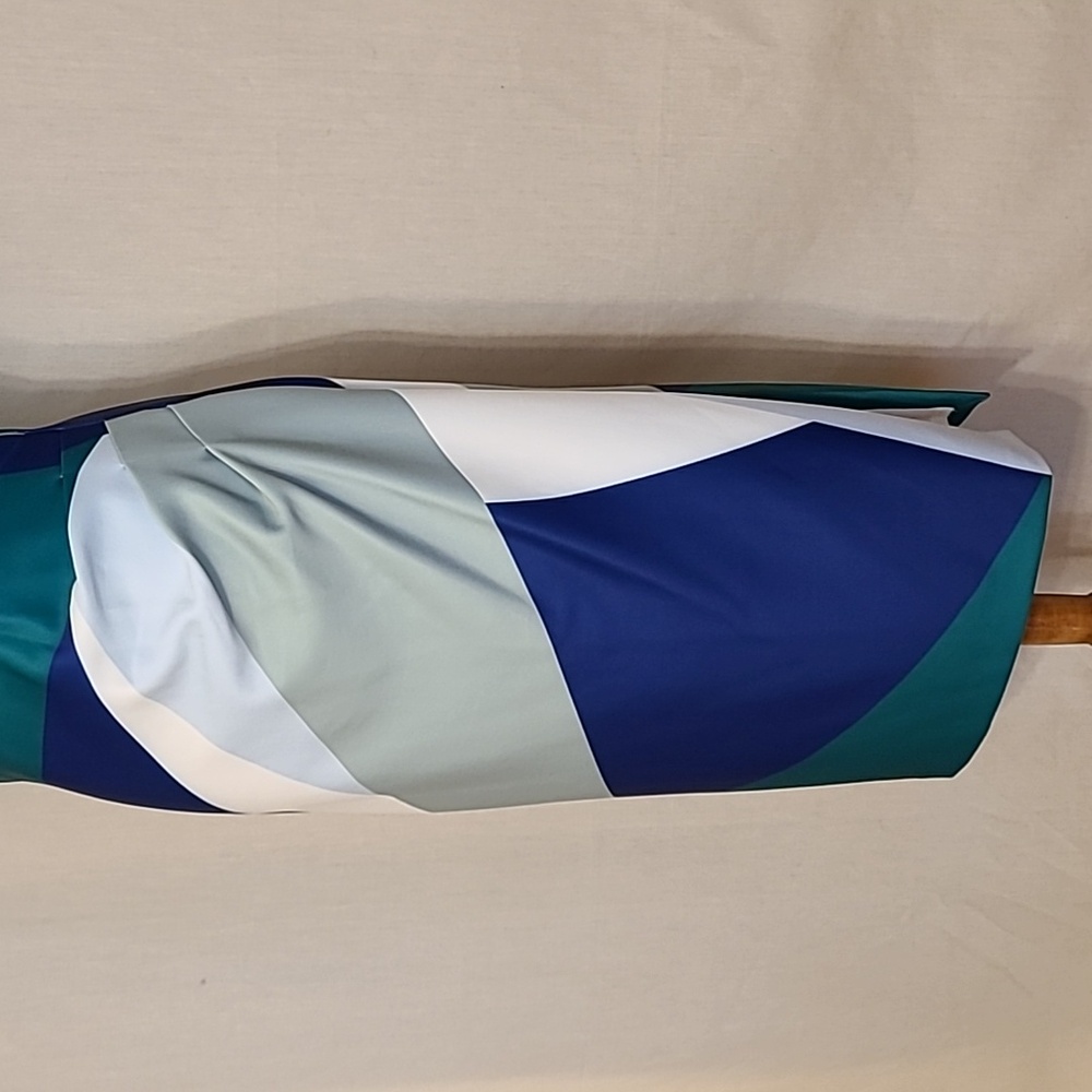 Donna Karan Blue Green Cream Abstract Print Short Sleeve Boat Neck Midi Dress - Picture 12 of 16